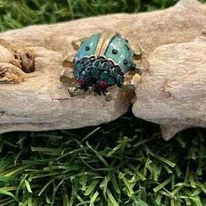 Vintage Ladybug Beetle Rhinestone Pin